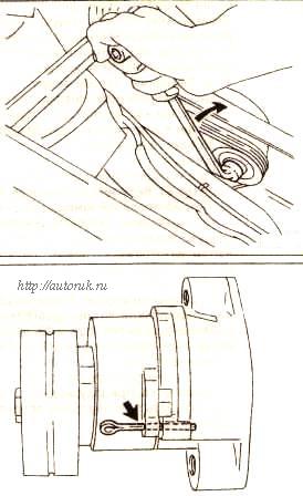 Повернуть накидным ключом натяжной ролик