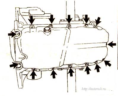 Отвернуть болты крепления картера