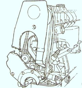 Отвернуть нижний кожух зубчатого ремня