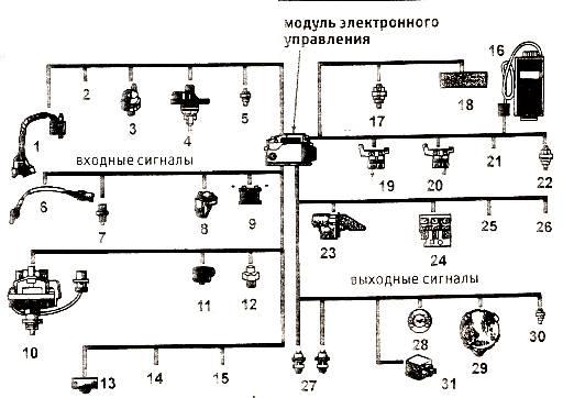 Компоненты контроля выброса газов и управления двигателем на двигателях модели 4.0L (на двигателях модели 5.2L аналогично)