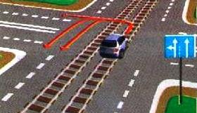 Поворот налево или разворот с трамвайных путей попутного направления при наличии знака 5.15.1.