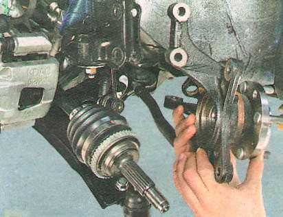 Снимите поворотный кулак с хвостовика наружного шарнира 