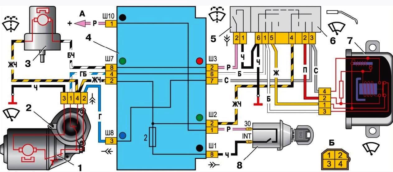 Схема включения очистителя и омывателя ветрового стекла