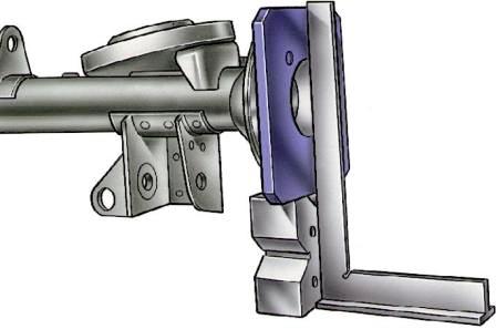 Проверка вертикальных деформаций балки заднего моста с помощью угольника по наружной поверхности фланца А.70172 