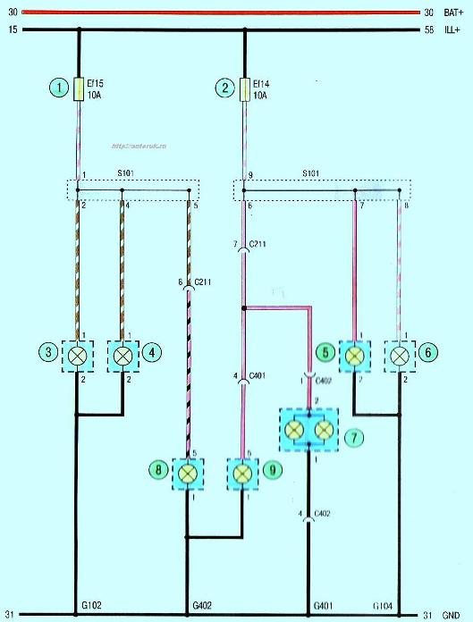 Схема наружного освещения Авео Шевролет