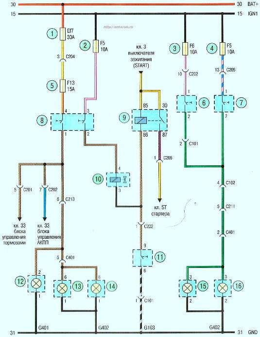 Схема задних фонарей Авео Шевролет