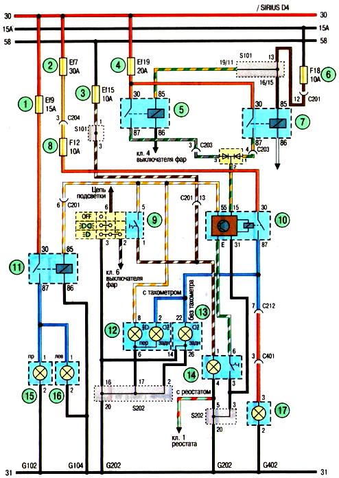 Схема противотуманных фар автомобиля Авео Шевролет