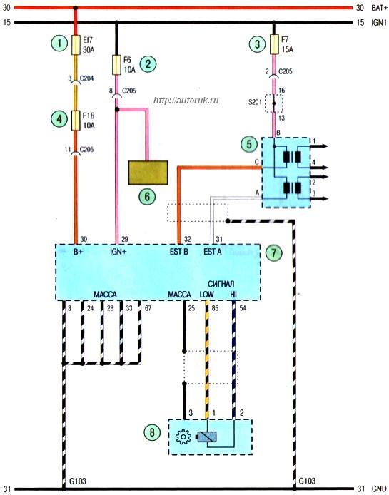 Схема управления двигателем В1251 автомобиля Авео Шевролет 