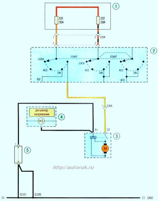 Схема системы пуска двигателя В1251 автомобиля Авео Шевролет