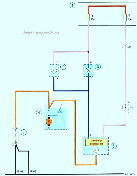 Схема зарядки аккумуляторной батареи Авео Шевролет с двигателем В1251