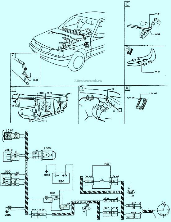 Схема электрическая системы охлаждения Peugeot 307