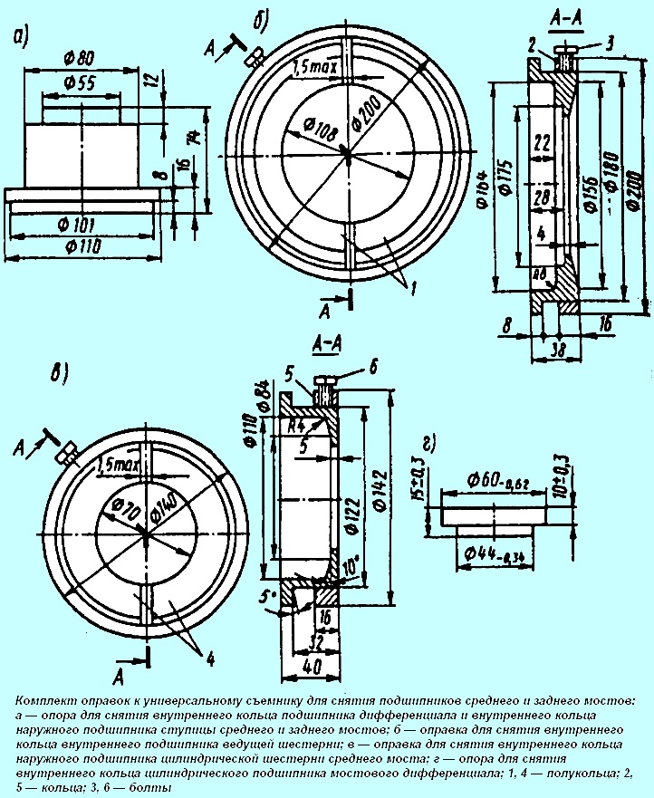 Комплект оправок до універсального знімника для зняття підшипників середнього та заднього мостів