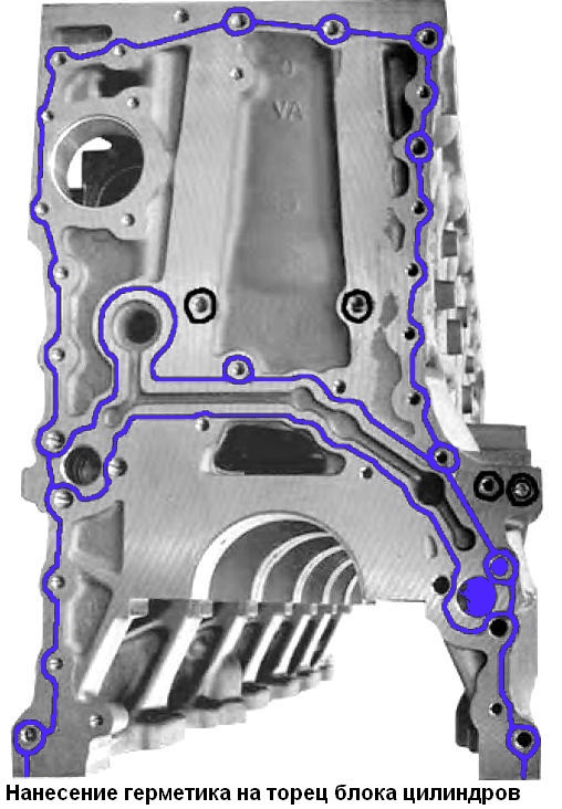 Нанесение герметика на торец блока цилиндров ЯМЗ-650