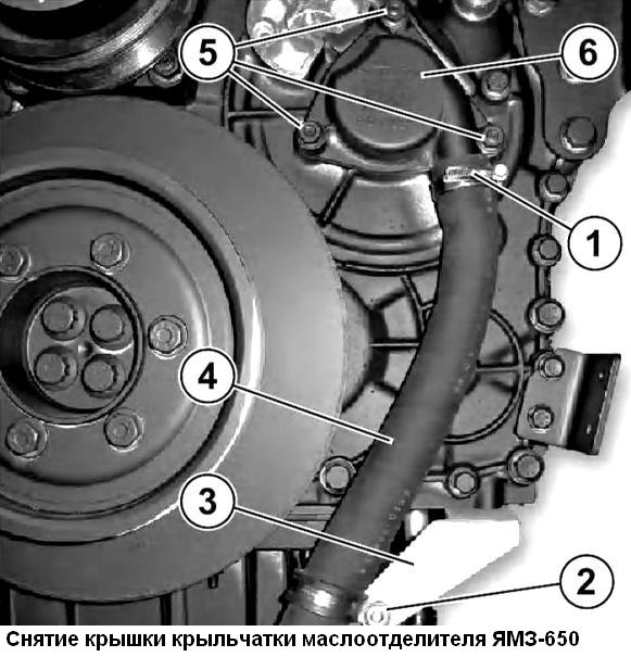 Снятие крышки крыльчатки маслоотделителя ЯМЗ-650